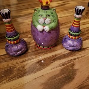 Retro 2 Candle holders  and cookie jar